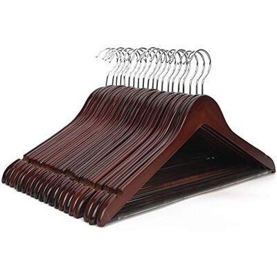 JS HANGER Perchas de Madera para Abrigos, Paquete de 20 Perchas de Madera 17.5 Pulgadas con Barra Antideslizante para Pantalones, Acabado de Nogal Extra Suave y sin astillas JS HANGER Perchas de Madera para Abrigos, Paquete de 20 Perchas de Madera 17.5 Pulgadas con Barra Antideslizante para Pantalones, Acabado de Nogal Extra Suave y sin astillas
