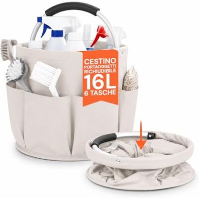 Avilia Cubo plegable multiusos de 16 litros para la limpieza de la casa y el coche, cubo ahorra espacio con bolsillos organizadores, uso doméstico y exterior, material impermeable resistente (beige) Avilia Cubo plegable multiusos de 16 litros para la limpieza de la casa y el coche, cubo ahorra espacio con bolsillos organizadores, uso doméstico y exterior, material impermeable resistente (beige)