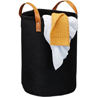 Relaxdays Cesto Ropa Sucia, Cubo Colada con Asas, Infantil, Baño, Fieltro-Cuero Sintético, 1 Ud, 28 l, 45 x 30 cm, Negro Relaxdays Cesto Ropa Sucia, Cubo Colada con Asas, Infantil, Baño, Fieltro-Cuero Sintético, 1 Ud, 28 l, 45 x 30 cm, Negro