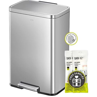EKO Madison Cubo de Basura Cocina 50L con Pedal y Tapa de Cierre Suave Acero Mate Inoxidable Antihuella Papelera Moderna y Robusta Gran Capacidad para Reciclaje EKO Madison Cubo de Basura Cocina 50L con Pedal y Tapa de Cierre Suave Acero Mate Inoxidable Antihuella Papelera Moderna y Robusta Gran Capacidad para Reciclaje