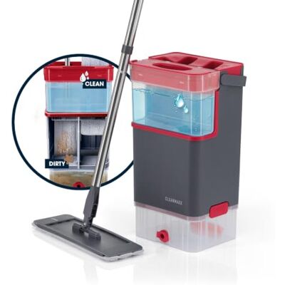 CLEANmaxx Confort Mopp DuoTank Mopa con depósitos Desmontables, fregona con 100% Agua Fresca y Sucia separada higiénicamente Zonas de Lavado y Secado Mango de 132 cm, Incluye 2 paños de CLEANmaxx Confort Mopp DuoTank Mopa con depósitos Desmontables, fregona con 100% Agua Fresca y Sucia separada higiénicamente Zonas de Lavado y Secado Mango de 132 cm, Incluye 2 paños de