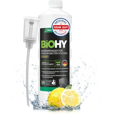 BIOHY Limpiador de suelos para robot de fregado con aroma fresco (botella de 1 l) + dosificador, detergente concentrado para todos los robots limpiadores y aspiradores con función húmeda, sin espuma BIOHY Limpiador de suelos para robot de fregado con aroma fresco (botella de 1 l) + dosificador, detergente concentrado para todos los robots limpiadores y aspiradores con función húmeda, sin espuma
