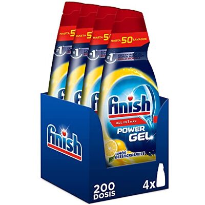 Finish All in 1 Max Power Gel Limón Desengrasante, Detergente Gel para el Lavavajillas, 200 dosis (4 botellas de 50 dosis) Finish All in 1 Max Power Gel Limón Desengrasante, Detergente Gel para el Lavavajillas, 200 dosis (4 botellas de 50 dosis)