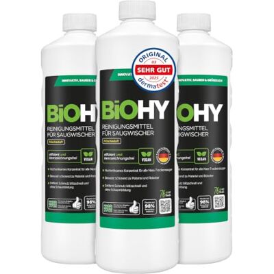BIOHY Agente de limpieza para limpiaparabrisas de succión (3 botellas de 1 litro) Concentrado 1:200 para los aspiradores en húmedo baldosas, PVC, parquet y laminado (Saugwischer) BIOHY Agente de limpieza para limpiaparabrisas de succión (3 botellas de 1 litro) Concentrado 1:200 para los aspiradores en húmedo baldosas, PVC, parquet y laminado (Saugwischer)