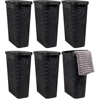 Mind Reader Basket Collection Juego de 6 cestas delgadas para la ropa sucia, capacidad de 40 litros, asas recortadas, tapa con bisagras adjunta, ventilada, color negro Mind Reader Basket Collection Juego de 6 cestas delgadas para la ropa sucia, capacidad de 40 litros, asas recortadas, tapa con bisagras adjunta, ventilada, color negro