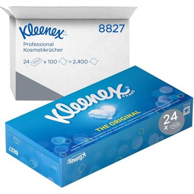 Kleenex Pañuelos faciales , blancos. 2 capas. 1 x 100 (100 hojas) Box Pañuelos para hogares, oficinas y lavaderos, certificado FSC, 20,6 x 20 cm, 2400 paños Kleenex Pañuelos faciales , blancos. 2 capas. 1 x 100 (100 hojas) Box Pañuelos para hogares, oficinas y lavaderos, certificado FSC, 20,6 x 20 cm, 2400 paños