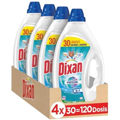 Dixan Gel Frescor, Líquido para Lavadora (30 lavados, pack de 4), detergente líquido para lavar la ropa Dixan Gel Frescor, Líquido para Lavadora (30 lavados, pack de 4), detergente líquido para lavar la ropa