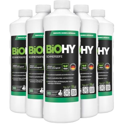 BIOHY Jabón lubricante (6 botellas de 1 litro) concentrado para suelos Aplicable a todas las superficies delicadas Caucho, linóleo, parqué, PVC, piedra (Schmierseife) BIOHY Jabón lubricante (6 botellas de 1 litro) concentrado para suelos Aplicable a todas las superficies delicadas Caucho, linóleo, parqué, PVC, piedra (Schmierseife)