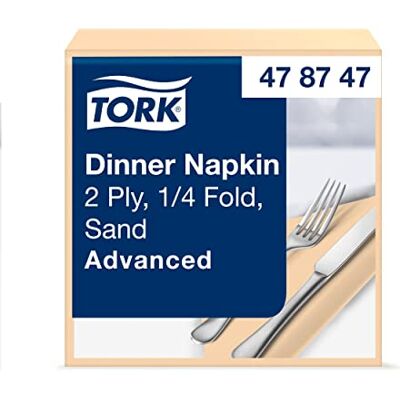 Tork Dinner Servilletas para cena/dos capas/pliegue 1/4 / color arena /12 paquetes x 150 unidades (1800 servilletas)) / 39 cm x 39 cm/Advanced Tork Dinner Servilletas para cena/dos capas/pliegue 1/4 / color arena /12 paquetes x 150 unidades (1800 servilletas)) / 39 cm x 39 cm/Advanced