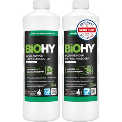 BIOHY Limpia suelos para robots de limpieza con aroma fresco a primavera (2 botellas de 1 litro) Concentrado de limpieza para todos los robots de limpieza Sin espuma y sin rayas Concentrado BIOHY Limpia suelos para robots de limpieza con aroma fresco a primavera (2 botellas de 1 litro) Concentrado de limpieza para todos los robots de limpieza Sin espuma y sin rayas Concentrado