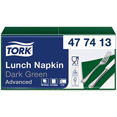 Tork Lunch Soft/Servilletas suaves para almuerzo / 10 paquetes x 150 unidades (1500 unidades) / pliegue 1/4 / color verde oscuro / 3 capas / 33 x 32,6 cm/Advanced Tork Lunch Soft/Servilletas suaves para almuerzo / 10 paquetes x 150 unidades (1500 unidades) / pliegue 1/4 / color verde oscuro / 3 capas / 33 x 32,6 cm/Advanced