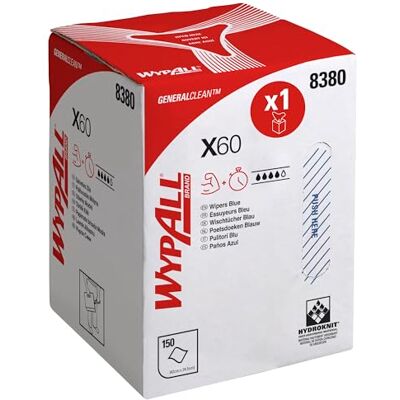 Wypall X60 General Clean paños Paños de limpieza azules en rollo de dispensación central 1 rollo de dispensación central x 150 paños industriales azules Wypall X60 General Clean paños Paños de limpieza azules en rollo de dispensación central 1 rollo de dispensación central x 150 paños industriales azules