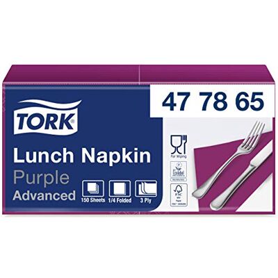 Tork Lunch Soft/Servilletas suaves para almuerzo / 10 paquetes x 150 unidades (1500 unidades)/ Pliegue 1/4 / color violeta / 3 capas / 33 x 32,6 cm/Advanced Tork Lunch Soft/Servilletas suaves para almuerzo / 10 paquetes x 150 unidades (1500 unidades)/ Pliegue 1/4 / color violeta / 3 capas / 33 x 32,6 cm/Advanced