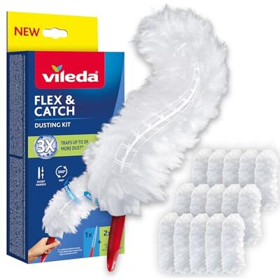 Vileda Flex & Catch Kit para el Polvo con Mango Corto y 15 Recambios Desechables para Plumero Atrapa 3 Veces Más Polvo Que los Plumeros Tradicionales Bloque Seguro del Recambio Vileda Flex & Catch Kit para el Polvo con Mango Corto y 15 Recambios Desechables para Plumero Atrapa 3 Veces Más Polvo Que los Plumeros Tradicionales Bloque Seguro del Recambio