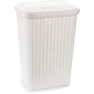 AC Cesto para ropa sucia con tapa y asas Estilo Rattan Fabricado en españa Cubo pongotodo para colada Diseño imitión mimbre Capidad 60 Litros 61,5 x 42,5 x 34 cm Color Blanco AC Cesto para ropa sucia con tapa y asas Estilo Rattan Fabricado en españa Cubo pongotodo para colada Diseño imitión mimbre Capidad 60 Litros 61,5 x 42,5 x 34 cm Color Blanco