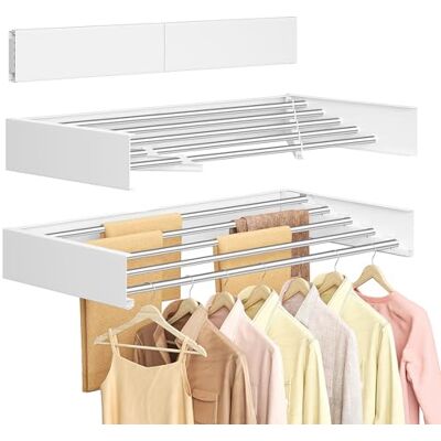 SONGMICS Tendedero de Pared Abatible, 5 Barras de Aleación de Aluminio, Secadora Plegable, Plantilla de Perforación, Interior, Exterior, Lavadero, Longitud 80 cm, Blanco Mate SONGMICS Tendedero de Pared Abatible, 5 Barras de Aleación de Aluminio, Secadora Plegable, Plantilla de Perforación, Interior, Exterior, Lavadero, Longitud 80 cm, Blanco Mate