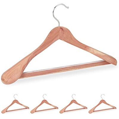 Relaxdays Perchas Traje Madera de Cedro, 5 Uds., Contra Polillas, Antideslizantes, Hombros Anchos, Barra, 45 cm, Marrón Relaxdays Perchas Traje Madera de Cedro, 5 Uds., Contra Polillas, Antideslizantes, Hombros Anchos, Barra, 45 cm, Marrón