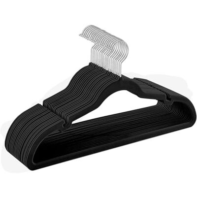 SONGMICS Perchas de Terciopelo, Juego de 20 Piezas, Antideslizantes, Ranuras para Hombros, Barra para Pantalones, Gancho Giratorio 360°, 0,6 cm de Grosor, 43 cm Largo, Negro Simple CRF029B02 SONGMICS Perchas de Terciopelo, Juego de 20 Piezas, Antideslizantes, Ranuras para Hombros, Barra para Pantalones, Gancho Giratorio 360°, 0,6 cm de Grosor, 43 cm Largo, Negro Simple CRF029B02