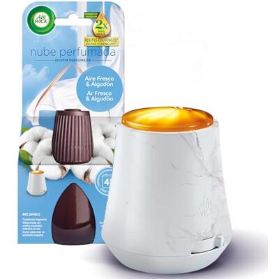 Air Wick Essential Mist, Kit ambientador difusor de aceites esenciales con aroma a Aire Fresco & Algodón infusionado con 2 veces más aceites esenciales Air Wick Essential Mist, Kit ambientador difusor de aceites esenciales con aroma a Aire Fresco & Algodón infusionado con 2 veces más aceites esenciales