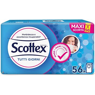 Scottex Todos los días, pañuelos de papel, fabricado en Italia, con papel certificado FSC, 56 paquetes Scottex Todos los días, pañuelos de papel, fabricado en Italia, con papel certificado FSC, 56 paquetes