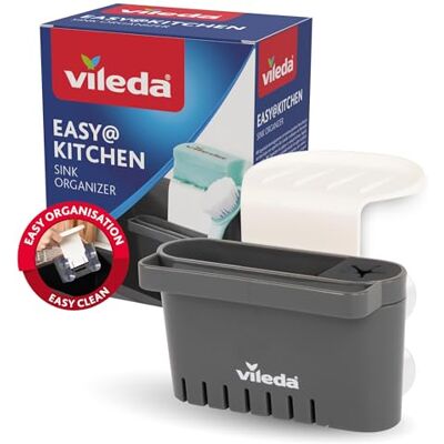 Vileda Soporte de esponja para fregadero, sin taladrar, soporte de esponja para cocina con ventosa, mini organizador para esponjas y cepillos, duradero y fácil de colocar Vileda Soporte de esponja para fregadero, sin taladrar, soporte de esponja para cocina con ventosa, mini organizador para esponjas y cepillos, duradero y fácil de colocar