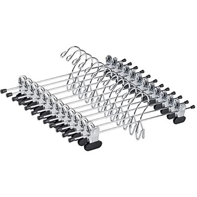 Amber Home Paquete de 12 perchas de metal resistentes para pantalones, faldas, perchas de metal apilables con 2 clips ajustables, ganchos de clip en cascada que ahorran espacio para jeans y pantalones Amber Home Paquete de 12 perchas de metal resistentes para pantalones, faldas, perchas de metal apilables con 2 clips ajustables, ganchos de clip en cascada que ahorran espacio para jeans y pantalones