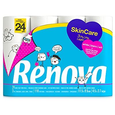 RENOVA SkinCare Papel higiénico (3 capas, 24 rollos), color blanco RENOVA SkinCare Papel higiénico (3 capas, 24 rollos), color blanco