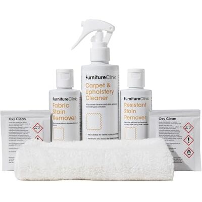 Furniture Clinic Kit de eliminación de manchas de alfombras y tapicería, kit completo para eliminar todo tipo de manchas difíciles de cualquier tela, elimina las manchas frescas y secas Furniture Clinic Kit de eliminación de manchas de alfombras y tapicería, kit completo para eliminar todo tipo de manchas difíciles de cualquier tela, elimina las manchas frescas y secas
