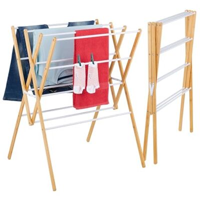 Relaxdays Tendedero , Plegable, 12 Varillas, 93 x 70 x 62 cm, bambú y Metal, Torre, Natural/Blanco Relaxdays Tendedero , Plegable, 12 Varillas, 93 x 70 x 62 cm, bambú y Metal, Torre, Natural/Blanco