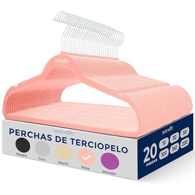SereneLife Perchas Ropa, Terciopelo, 20 Piezas, Antideslizantes, Finas y Suaves, con Gancho Giratorio de 360° SereneLife Perchas Ropa, Terciopelo, 20 Piezas, Antideslizantes, Finas y Suaves, con Gancho Giratorio de 360°