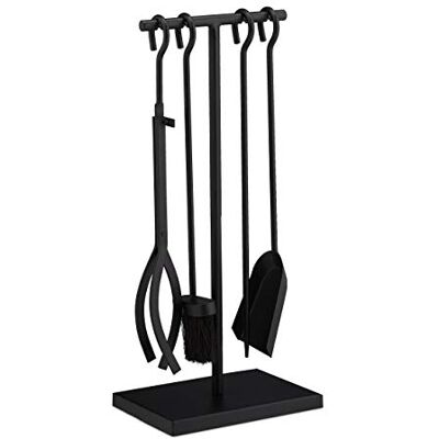 Relaxdays Accesorios Chimenea 5 Piezas, Modernos, Juego de Estufa con Atizador, Pinzas, Escoba, Pala y Soporte, Negro Relaxdays Accesorios Chimenea 5 Piezas, Modernos, Juego de Estufa con Atizador, Pinzas, Escoba, Pala y Soporte, Negro