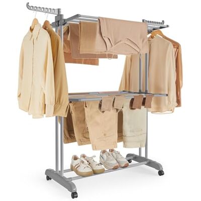 SONGMICS Tendedero Plegable de 3 Niveles, con Ruedas, Alas Plegables, 125,5 x 63,5 x 148 cm, Gran Capacidad, Montaje Fácil, Uso Interior y Exterior, Gris SONGMICS Tendedero Plegable de 3 Niveles, con Ruedas, Alas Plegables, 125,5 x 63,5 x 148 cm, Gran Capacidad, Montaje Fácil, Uso Interior y Exterior, Gris