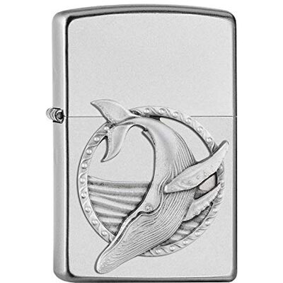 Zippo Mechero de tormenta con Emblema de Ballena Azul y Cromado Satinado, Recargable, en Caja de Regalo Zippo Mechero de tormenta con Emblema de Ballena Azul y Cromado Satinado, Recargable, en Caja de Regalo