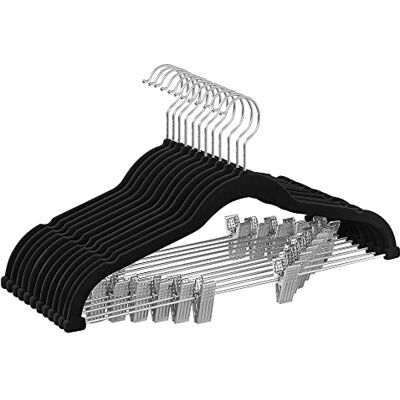 SONGMICS Perchas para Pantalones, 12 Perchas de Terciopelo, 42,5 cm de Largo, con Clips Ajustables, Antideslizantes, Ahorra Espacio, para Pantalones, Abrigos, Vestidos, Negro SONGMICS Perchas para Pantalones, 12 Perchas de Terciopelo, 42,5 cm de Largo, con Clips Ajustables, Antideslizantes, Ahorra Espacio, para Pantalones, Abrigos, Vestidos, Negro