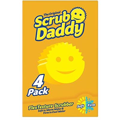 Scrub Daddy Original Esponja , Estropajo Cara Sonriente Limpieza Anti-Rayaduras, Esponja Lavable Antibacteriana y Reutilizable para Cocina y Baño, con Flextexture Amarillo, Paquete de 4 Scrub Daddy Original Esponja , Estropajo Cara Sonriente Limpieza Anti-Rayaduras, Esponja Lavable Antibacteriana y Reutilizable para Cocina y Baño, con Flextexture Amarillo, Paquete de 4