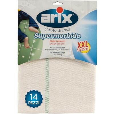 Arix Paño Supersuave, para Suelos delicados, Formato XXL, para Lavados frecuentes, 65 x 50 cm, mopa para Suelos y escobillas, 14 Unidades Arix Paño Supersuave, para Suelos delicados, Formato XXL, para Lavados frecuentes, 65 x 50 cm, mopa para Suelos y escobillas, 14 Unidades