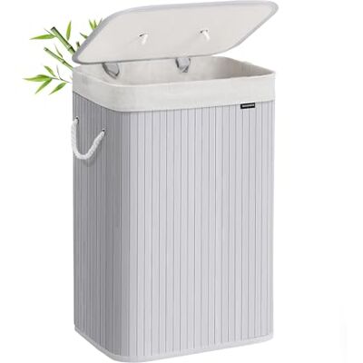 SONGMICS Cesto de la Ropa Sucia con Tapa, 72 L, Cesta de Lavandería de Bambú, Plegable, con Bolsa Lavable Extraíble, Asas, para Lavandería, Dormitorio, Gris LCB010G01 SONGMICS Cesto de la Ropa Sucia con Tapa, 72 L, Cesta de Lavandería de Bambú, Plegable, con Bolsa Lavable Extraíble, Asas, para Lavandería, Dormitorio, Gris LCB010G01