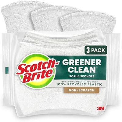 Scotch-Brite Esponja antiarañazos, reciclada, Blanca, 3.3 x 2.6 x 0.7 Pulgadas, Paquete de 3 Scotch-Brite Esponja antiarañazos, reciclada, Blanca, 3.3 x 2.6 x 0.7 Pulgadas, Paquete de 3