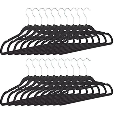 Relaxdays Pack de 20 Perchas Finas, Pantalones y Faldas, Plástico y Terciopelo, H x L x P: 22,5 x 41,5 x 0,6, Negro Relaxdays Pack de 20 Perchas Finas, Pantalones y Faldas, Plástico y Terciopelo, H x L x P: 22,5 x 41,5 x 0,6, Negro