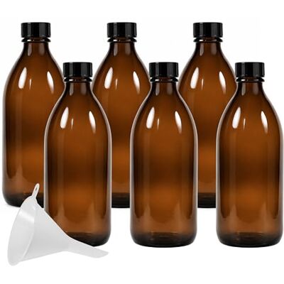 mikken 6 flaconi medici marroni da 200 ml, per farmacia, da laboratorio, made in Germany e senza BPA, con imbuto, vetro, 6 pezzi mikken 6 flaconi medici marroni da 200 ml, per farmacia, da laboratorio, made in Germany e senza BPA, con imbuto, vetro, 6 pezzi