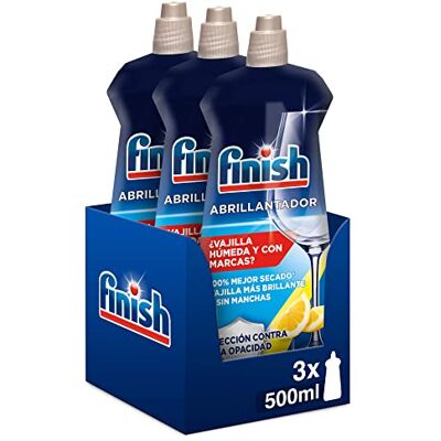 Finish Abrillantador para el lavavajillas, aroma limón, 3 botellas de 500 ml, 375 lavados Finish Abrillantador para el lavavajillas, aroma limón, 3 botellas de 500 ml, 375 lavados