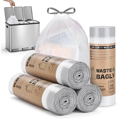 YEAUPE PRO Bolsas de Basura con Cordón 18L, 60 Bolsas Resistentes y Gruesas, Tamaño M 44 x 73 cm, Precortadas, Blancas, 4 Rollos para Cubo de Basura de Cocina y Baño YEAUPE PRO Bolsas de Basura con Cordón 18L, 60 Bolsas Resistentes y Gruesas, Tamaño M 44 x 73 cm, Precortadas, Blancas, 4 Rollos para Cubo de Basura de Cocina y Baño