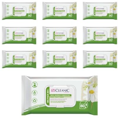 Cleanic Papel Higiénico Humedo (80x10 Piezas) Papel Higiénico con Extracto de Manzanilla Desechable Toallitas Humedecidas para Limpieza Íntima 800 Piezas Cleanic Papel Higiénico Humedo (80x10 Piezas) Papel Higiénico con Extracto de Manzanilla Desechable Toallitas Humedecidas para Limpieza Íntima 800 Piezas
