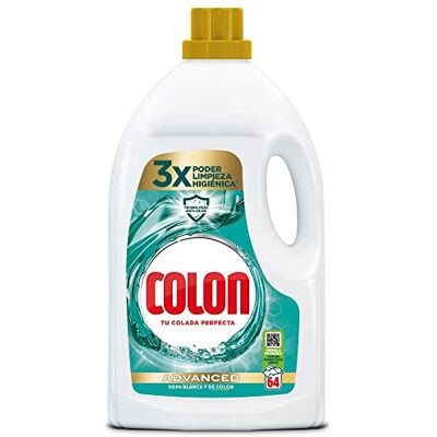 Colon Advanced Higiene Detergente para Lavadora con activos higiénicos y elimina olores, adecuado para Ropa Blanca y de Color, formato Gel 64 dosis, 3.2 l (Paquete de 1) Colon Advanced Higiene Detergente para Lavadora con activos higiénicos y elimina olores, adecuado para Ropa Blanca y de Color, formato Gel 64 dosis, 3.2 l (Paquete de 1)