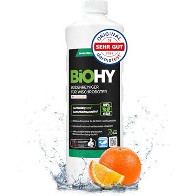 BIOHY Limpia suelos para robots de limpieza con aroma a naranja (1 botella de 1 litro) Concentrado de limpieza para todos los robots de limpieza Sin espuma y sin rayas Concentrado sostenible BIOHY Limpia suelos para robots de limpieza con aroma a naranja (1 botella de 1 litro) Concentrado de limpieza para todos los robots de limpieza Sin espuma y sin rayas Concentrado sostenible