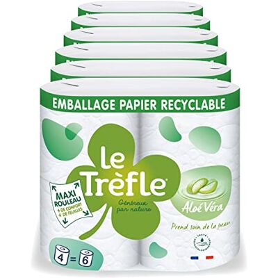 Le Trefle El Trébol® Aloe Véra Papel higiénico 24 rollos máximos = 36 rollos clásicos Esponjoso triple grosor Loción Aloe Vera Embalaje de papel reciclable Papel certificado FSC® Mixto Le Trefle El Trébol® Aloe Véra Papel higiénico 24 rollos máximos = 36 rollos clásicos Esponjoso triple grosor Loción Aloe Vera Embalaje de papel reciclable Papel certificado FSC® Mixto