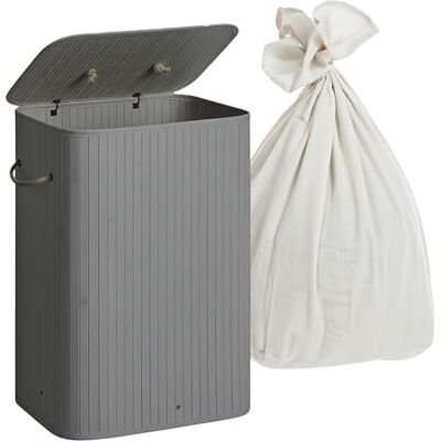 Relaxdays cesto de Ropa Plegable con Tapa de bambú, Capacidad 80 l, 60x40x30 cm, Gris Relaxdays cesto de Ropa Plegable con Tapa de bambú, Capacidad 80 l, 60x40x30 cm, Gris