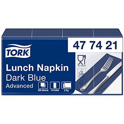 Tork Soft Lunch/Servilletas para almuerzo de dos capas/plegado americano 1/8 / color azul oscuro / 10 paquetes x 200 unidades (2000 servilletas) / 33 cm x 33 cm/Advanced Tork Soft Lunch/Servilletas para almuerzo de dos capas/plegado americano 1/8 / color azul oscuro / 10 paquetes x 200 unidades (2000 servilletas) / 33 cm x 33 cm/Advanced