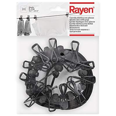 Rayen Cuerda elástica con Pinzas Superficie de tendido de 2 a 4 Metros 12 Pinzas Incluidas Válido para Colgar Perchas Separadores Clip Rayen Cuerda elástica con Pinzas Superficie de tendido de 2 a 4 Metros 12 Pinzas Incluidas Válido para Colgar Perchas Separadores Clip