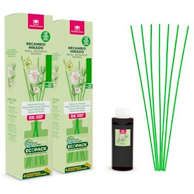 CRISTALINAS Pack 2 Recambio Ambientador Hogar Mikado + Cañas Aroma Dama de Noche Ideal para casa y oficina 100% Puro Larga Duración 12 Semanas 2x85ml 0% Alcohol CRISTALINAS Pack 2 Recambio Ambientador Hogar Mikado + Cañas Aroma Dama de Noche Ideal para casa y oficina 100% Puro Larga Duración 12 Semanas 2x85ml 0% Alcohol